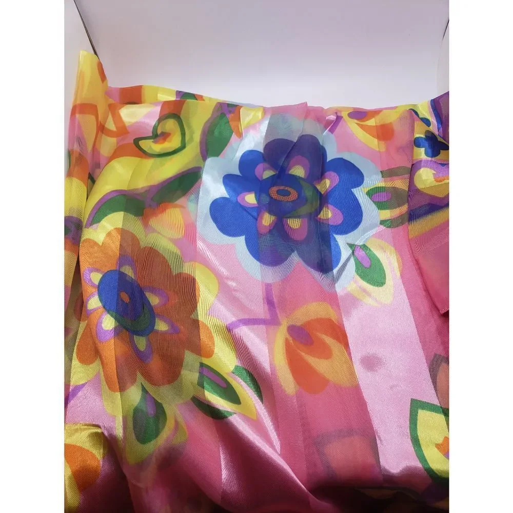 PINK blue and yellow floral silk scarf wrap summer scarf
